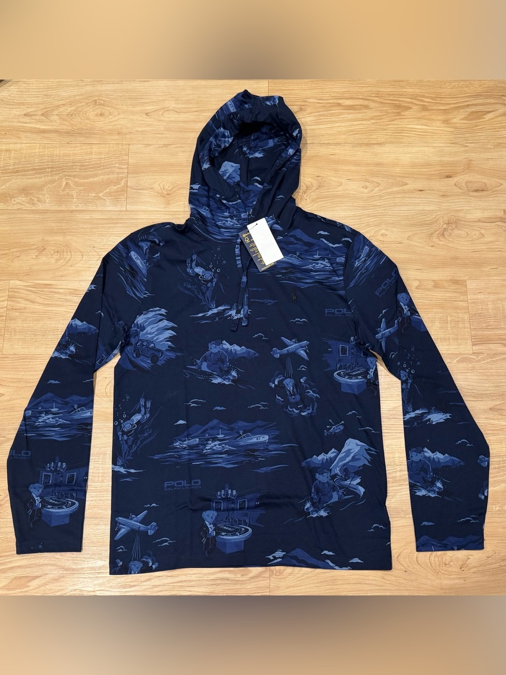 Polo Ralph Lauren Men’s Animated 007 Spy Polo Bear Hooded T-Shirt Tee NWT Blue M